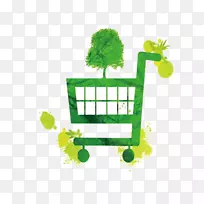 模板剪贴画-绿色购物车装饰图案