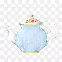 茶壶咖啡水彩画茶杯花杯