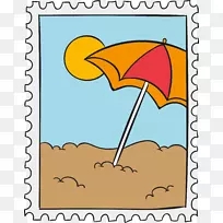 沙滩剪贴画-海滩假日邮票