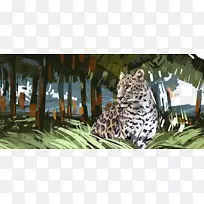 豹西伯利亚虎林-香蕉林和豹背景