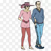 卡通插图-老年夫妇手挽臂
