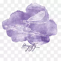 创造性水彩画-紫色水彩画蜻蜓
