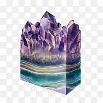 矿物画水彩画插画水晶插图.紫色钻石岩石