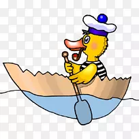 卡通划艇剪贴画-黄鸭划艇
