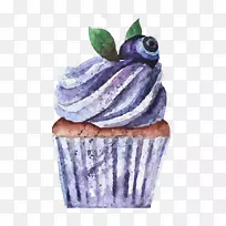 纸杯蛋糕烘焙水彩画蓝莓冰淇淋蛋糕