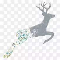 鹿花设计剪贴画水彩画鹿