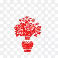 剪纸新年元宵节花瓶剪纸花瓶