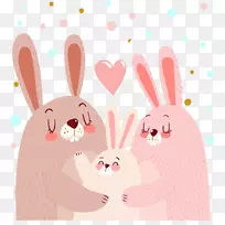 兔子可爱家庭-粉红色小兔子家庭肖像