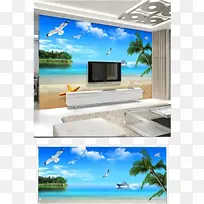 壁挂壁纸客厅壁纸沙滩观景电视背景