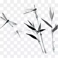 水墨画画竹子蜻蜓墨竹载体