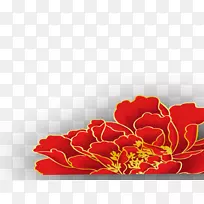 红色牡丹花徽金牡丹
