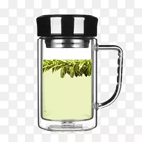 绿茶玻璃杯-热水杯中的绿茶