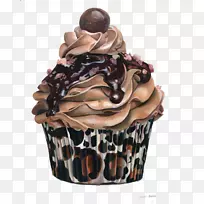 纸杯蛋糕画食品艺术插图.巧克力蛋糕