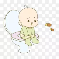 卡通厕所插图-卡通生病的婴儿坐在马桶上