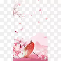 纸樱花粉红墙纸-樱桃伞