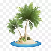 棕榈岛海滩剪贴画-海岛，椰子，可可，旅游，伟大