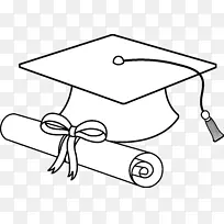 正方形学术帽毕业典礼黑白剪贴画-大学毕业剪贴画