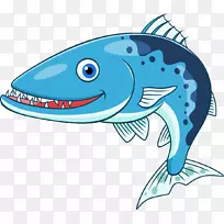 大梭鱼卡通插图剪贴画-可爱的卡通鱼
