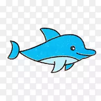 海豚儿童中风可爱画-可爱的手绘蓝鲸