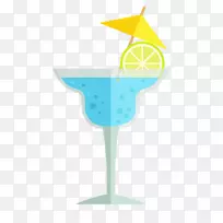 蓝色夏威夷鸡尾酒马提尼杯-部分扁平创意夏季鸡尾酒