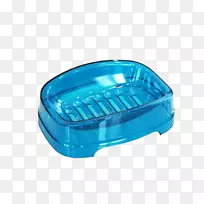 肥皂盘蓝色浴室.带洞的透明蓝色肥皂盘