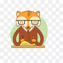 奇幻狐狸先生插画-眼镜用餐狐狸