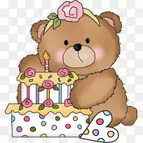 熊生日蛋糕剪贴画-熊生日