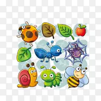 甲虫动画剪辑艺术-昆虫和树叶