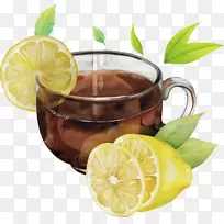 绿茶水彩画柠檬水彩一杯柠檬茶柠檬