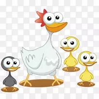 绘画插图-鸭妈妈和鸭子下面