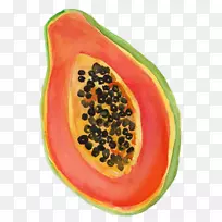 木瓜西瓜画水彩画.手绘半木瓜