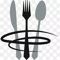 咖啡厅意大利料理快餐店标志-灰色刀叉圈