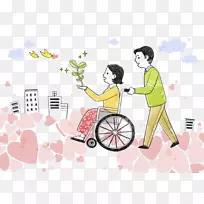 唐津残疾轮椅4月20日国际残疾人日-一个坐轮椅的人；手的草