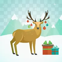 驯鹿圣诞节-用圣诞球装饰的驯鹿背景