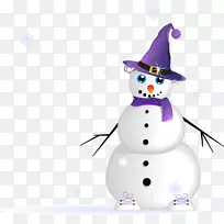 雪人圣诞-紫色尖顶帽子雪人创意
