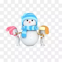 雪人免费插图-戴帽子和围巾的卡通雪人
