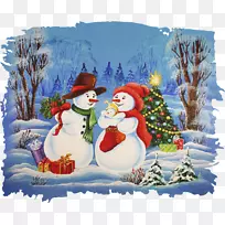 雪人圣诞树画-卡通雪人