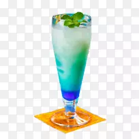 蓝色夏威夷鸡尾酒装饰着莫吉托不含酒精的饮料