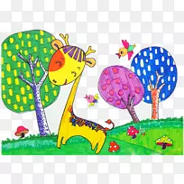 长颈鹿水彩画插图-可爱的长颈鹿