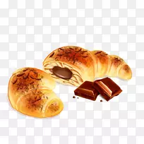 牛角面包店海报插图-彩绘牛角面包和巧克力