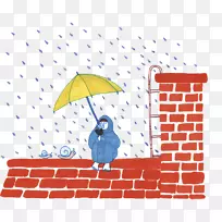 砖雨屋顶谷歌图片-手绘雨天蹲在方砖屋顶上