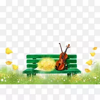 乐器小提琴插图.室外花木椅子小提琴