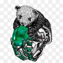 大熊猫珠宝-钻石-祖母绿熊猫戒指