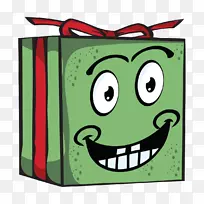 笑脸表情剪辑艺术-卡通绿色笑脸礼盒
