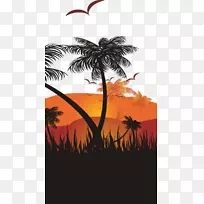 日落图形设计插图.抽象椰子树图案