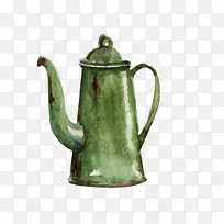 绿茶茶壶-艺术画复古水壶材料