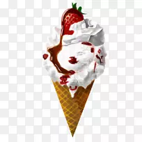 草莓冰淇淋圣代冰淇淋圆锥-美味的草莓冰淇淋