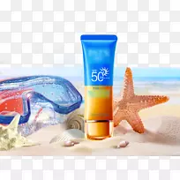 防晒化妆品，奶油墙纸-海滨海滩
