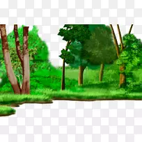 森林绘画卡通动画水彩画卡通草原森林植物