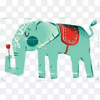 非洲大象插图-可爱的大象画玫瑰